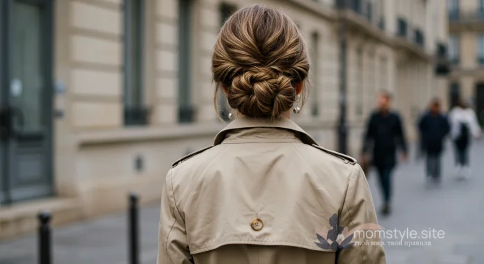 Девушка с элегантной и быстрой прической ракушка.